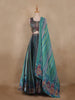 Teal Blue Abstract Printed Design Organza Lehenga with Dupatta