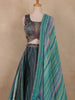 Teal Blue Abstract Printed Design Organza Lehenga with Dupatta