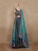Teal Blue Abstract Printed Design Organza Lehenga with Dupatta