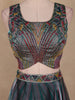 Teal Blue Abstract Printed Design Organza Lehenga with Dupatta