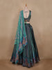 Teal Blue Abstract Printed Design Organza Lehenga with Dupatta