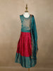 Teal Blue And Dark Pink Floral Zari Woven Raw Silk Pattu Pavadai With Dupatta
