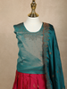 Teal Blue And Dark Pink Floral Zari Woven Raw Silk Pattu Pavadai With Dupatta