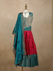 Teal Blue And Dark Pink Floral Zari Woven Raw Silk Pattu Pavadai With Dupatta
