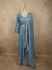 Teal Blue Beads and Zari Embroidered Design Semi Silk Gown with Dupata
