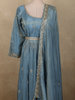 Teal Blue Beads and Zari Embroidered Design Semi Silk Gown with Dupata
