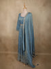 Teal Blue Beads and Zari Embroidered Design Semi Silk Gown with Dupata