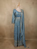 Teal Blue Beads and Zari Embroidered Design Semi Silk Gown with Dupata