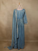 Teal Blue Beads and Zari Embroidered Design Semi Silk Gown with Dupata