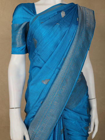 Teal Blue Bird Design Raw Silk Saree - Diadem