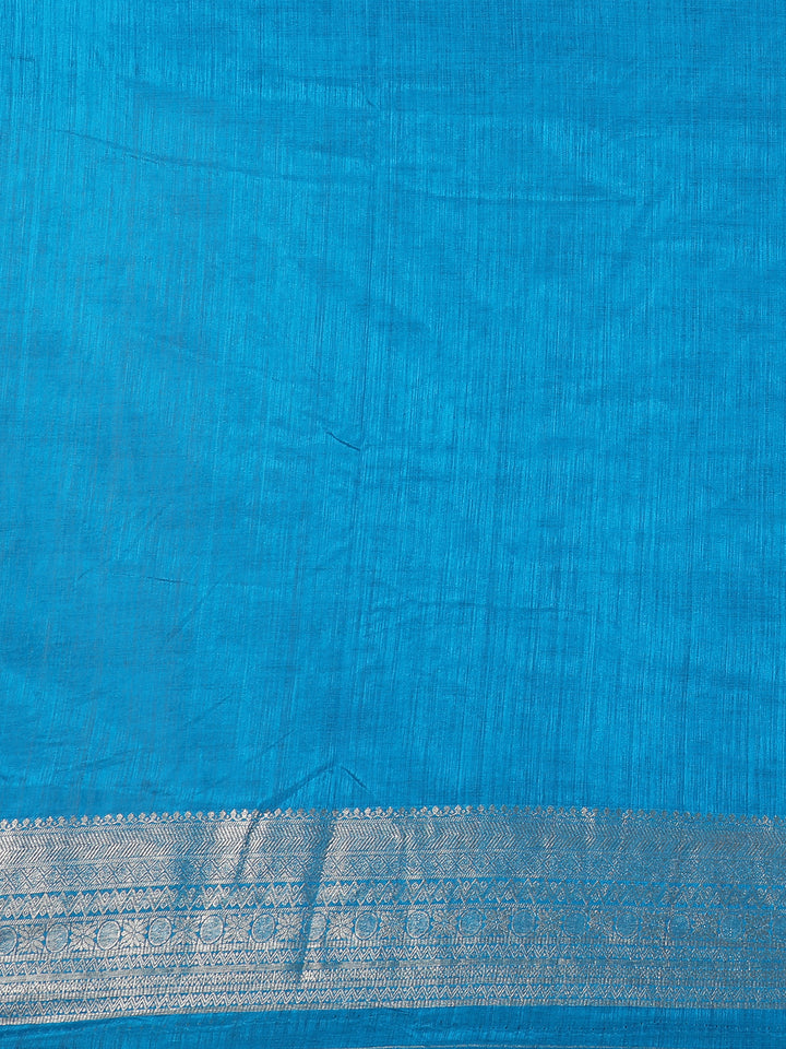 Teal Blue Bird Design Raw Silk Saree - Diadem