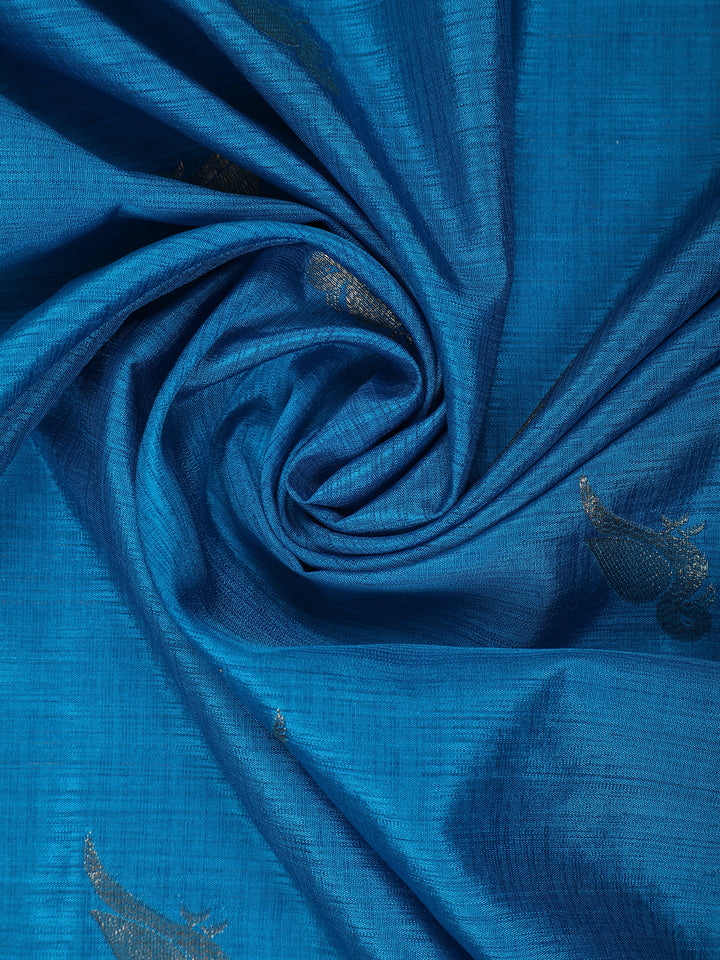 Teal Blue Bird Design Raw Silk Saree - Diadem