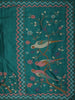 Teal Blue Birds Motif Printed Design Pure Tussar Saree with Woven Border