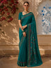 Teal Blue Birds Motif Printed Design Pure Tussar Saree with Woven Border