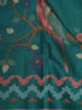 Teal Blue Birds Motif Printed Design Pure Tussar Saree with Woven Border