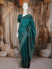 Teal Blue Birds Motif Printed Design Pure Tussar Saree with Woven Border