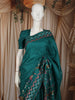 Teal Blue Birds Motif Printed Design Pure Tussar Saree with Woven Border