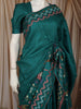 Teal Blue Birds Motif Printed Design Pure Tussar Saree with Woven Border