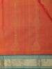 Orange and Pink Dual-Tone Striped Woven Design Kanchipuram Silk Saree with Contrast Teal Zari Border