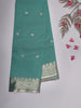 Teal Blue Butta Woven Design Soft Silk Saree with Silver Zari Floral Border