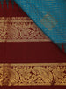 Teal Blue Checked Butta Woven Soft Silk Saree with Maroon Zari Border