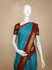 Teal Blue Checked Butta Woven Soft Silk Saree with Maroon Zari Border