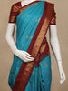 Teal Blue Checked Butta Woven Soft Silk Saree with Maroon Zari Border
