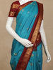Teal Blue Checked Butta Woven Soft Silk Saree with Maroon Zari Border