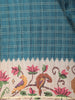 Teal Blue Checked Design Tussar Saree with Floral Printed Border