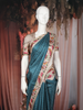 Teal Blue Checked Design Tussar Saree with Floral Printed Border