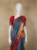 Teal Blue Checked Zari Woven Design Pure Kanchipuram Silk Saree with Contrast Zari Border