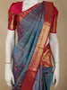 Teal Blue Checked Zari Woven Design Pure Kanchipuram Silk Saree with Contrast Zari Border