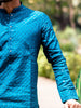 Teal Blue Diamond Sequin Embroidered Cotton Kurta Set - Diadem