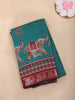 Teal Blue Elephant Printed Design Chanderi Cotton Saree with Contrast Zari Border