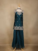 Teal Blue Embroidered Design Chiffon Palazzo Suit