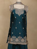 Teal Blue Embroidered Design Chiffon Palazzo Suit