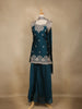 Teal Blue Embroidered Design Chiffon Palazzo Suit