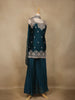 Teal Blue Embroidered Design Chiffon Palazzo Suit