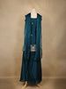 Teal Blue Embroidered Design Chiffon Palazzo Suit