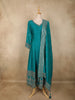 Teal Blue Embroidered Georgette Anarkali Suit with Dupatta