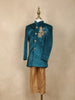 Teal Blue Embroidered Kids Velvet Sherwani Set with Golden Pants
