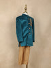 Teal Blue Embroidered Kids Velvet Sherwani Set with Golden Pants