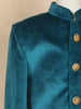 Teal Blue Embroidered Kids Velvet Sherwani Set with Golden Pants