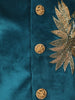 Teal Blue Embroidered Kids Velvet Sherwani Set with Golden Pants