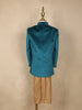 Teal Blue Embroidered Kids Velvet Sherwani Set with Golden Pants