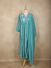 Teal Blue Floral Appliqué Embroidered Cotton Salwar Suit with Scallop Lace