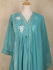 Teal Blue Floral Appliqué Embroidered Cotton Salwar Suit with Scallop Lace