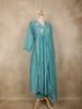 Teal Blue Floral Appliqué Embroidered Cotton Salwar Suit with Scallop Lace