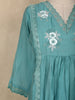 Teal Blue Floral Appliqué Embroidered Cotton Salwar Suit with Scallop Lace