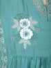 Teal Blue Floral Appliqué Embroidered Cotton Salwar Suit with Scallop Lace